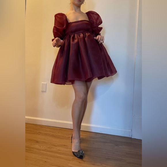 Silkie puff dress, size S, color bordeaux - Picture 4 of 11